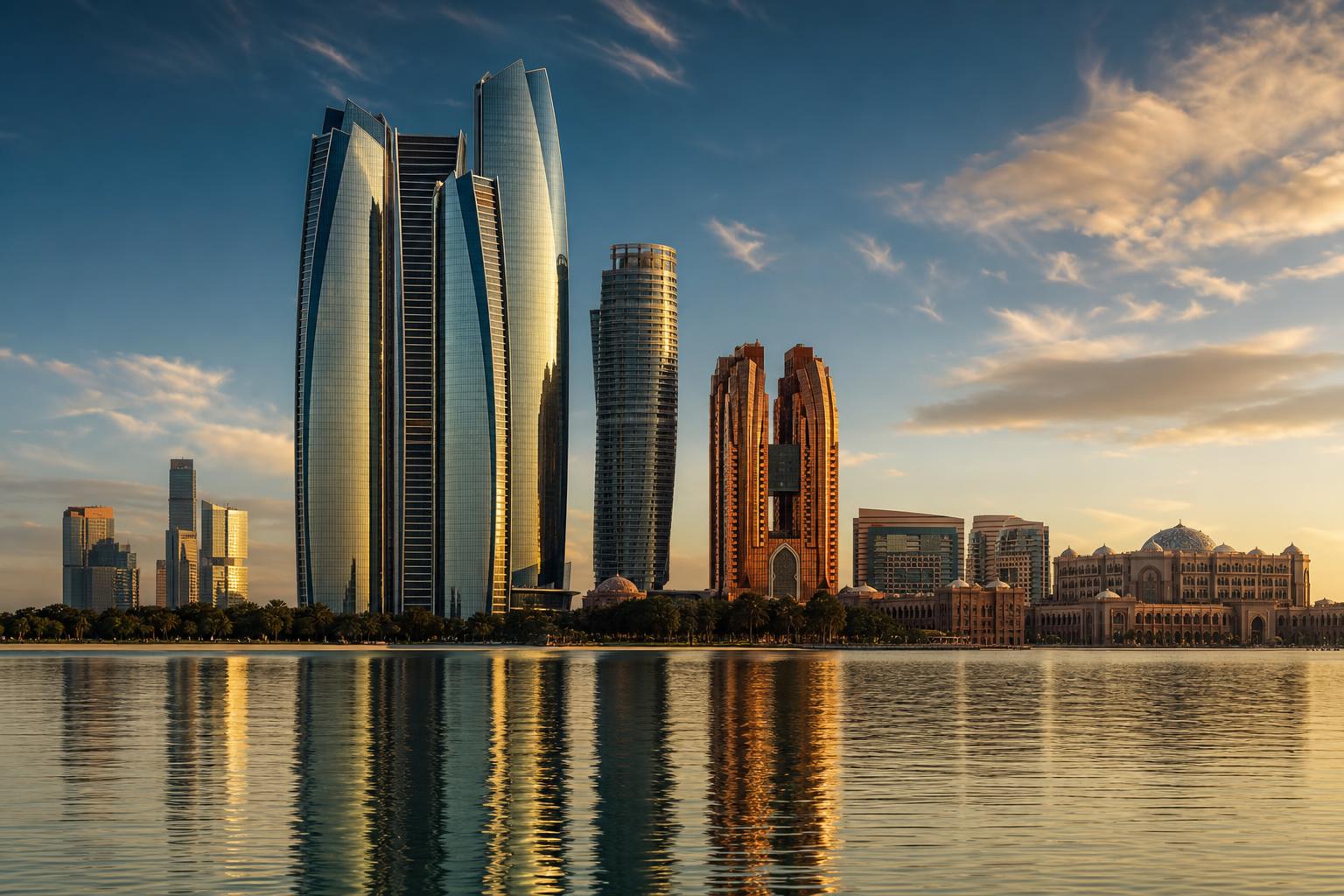 Abu Dhabi skyline at golden hour